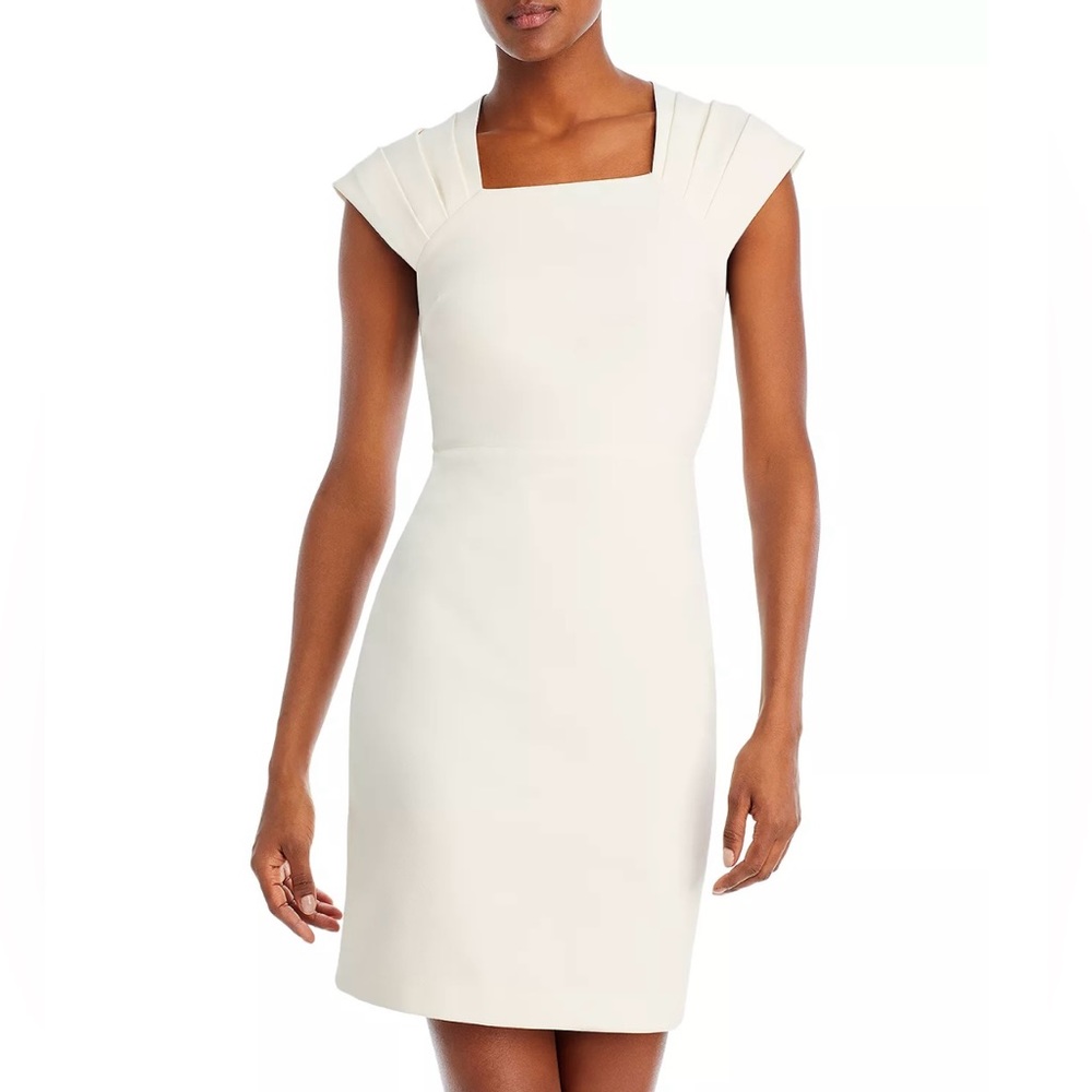 Alice + Olivia Kiro Pleated Should Sheath Dress Sz 6 Color Ecru